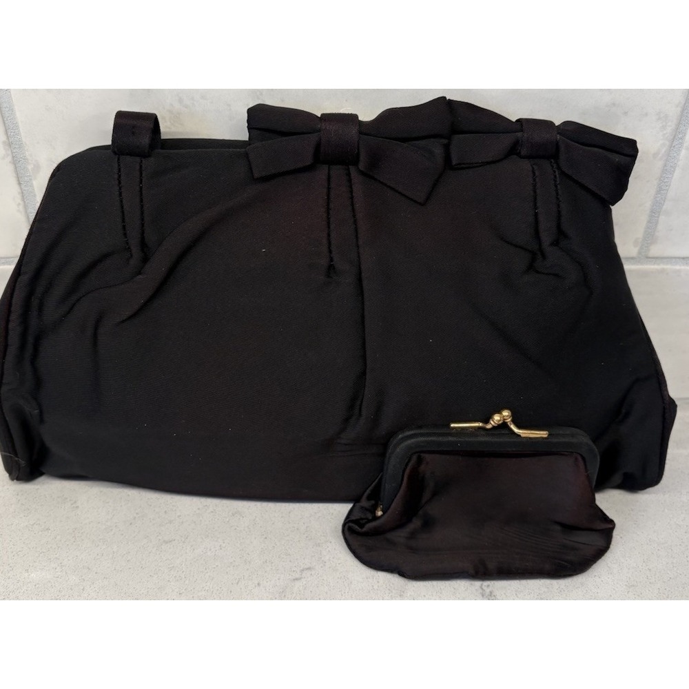 Vintage Miss Bergdorf BERGDORF GOODMAN Ingber Black Satin Clutch Purse W/gold